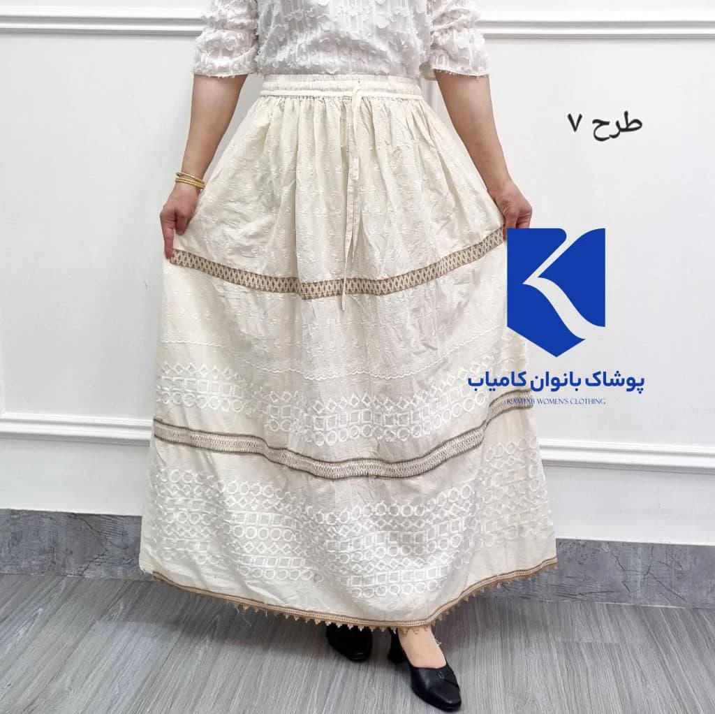 دامن کرم خامه دوزی اورجینال وارداتی هندی(اصلی)/کد29239 — تصویر ۸