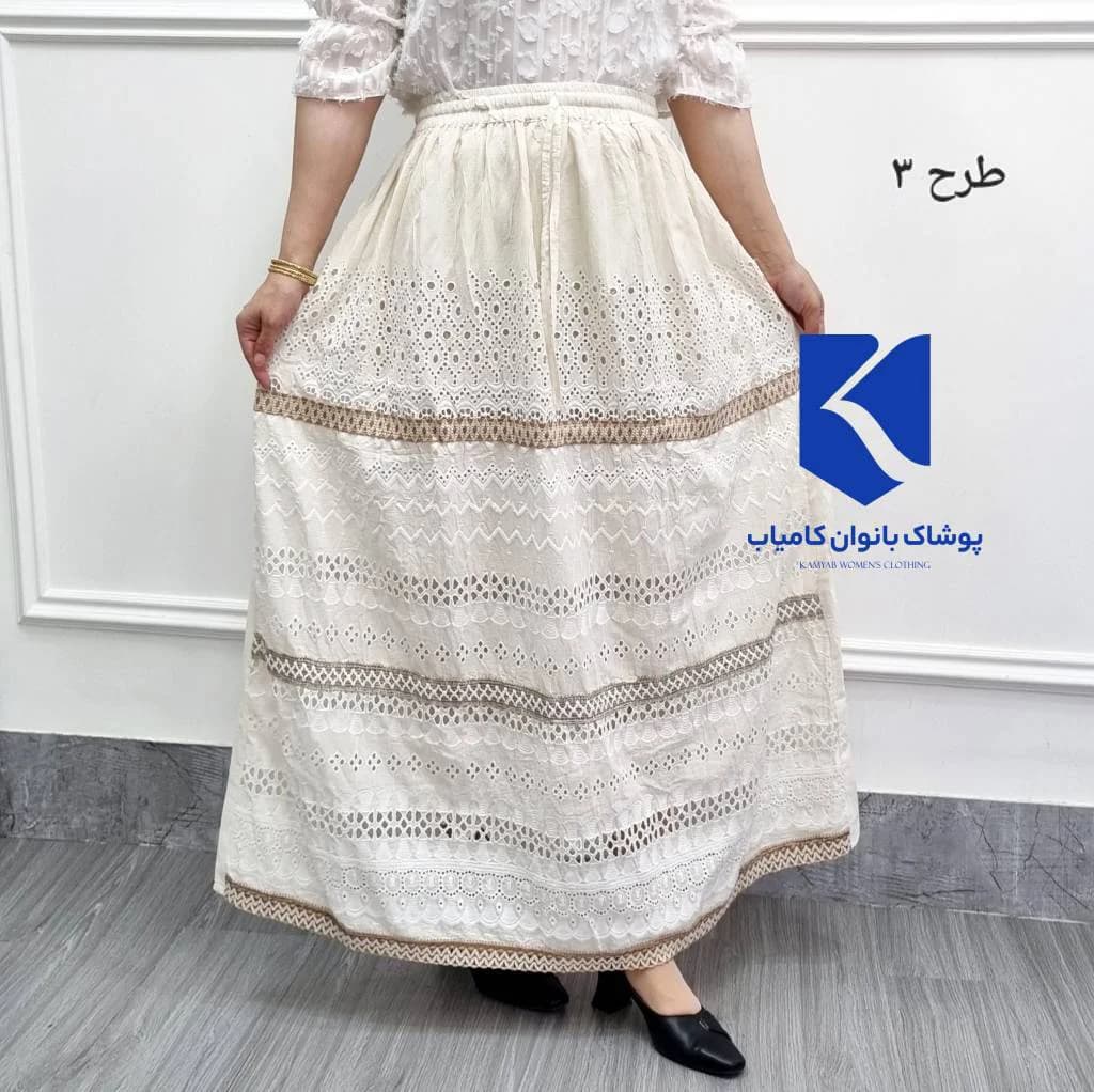 دامن کرم خامه دوزی اورجینال وارداتی هندی(اصلی)/کد29239 — تصویر ۴