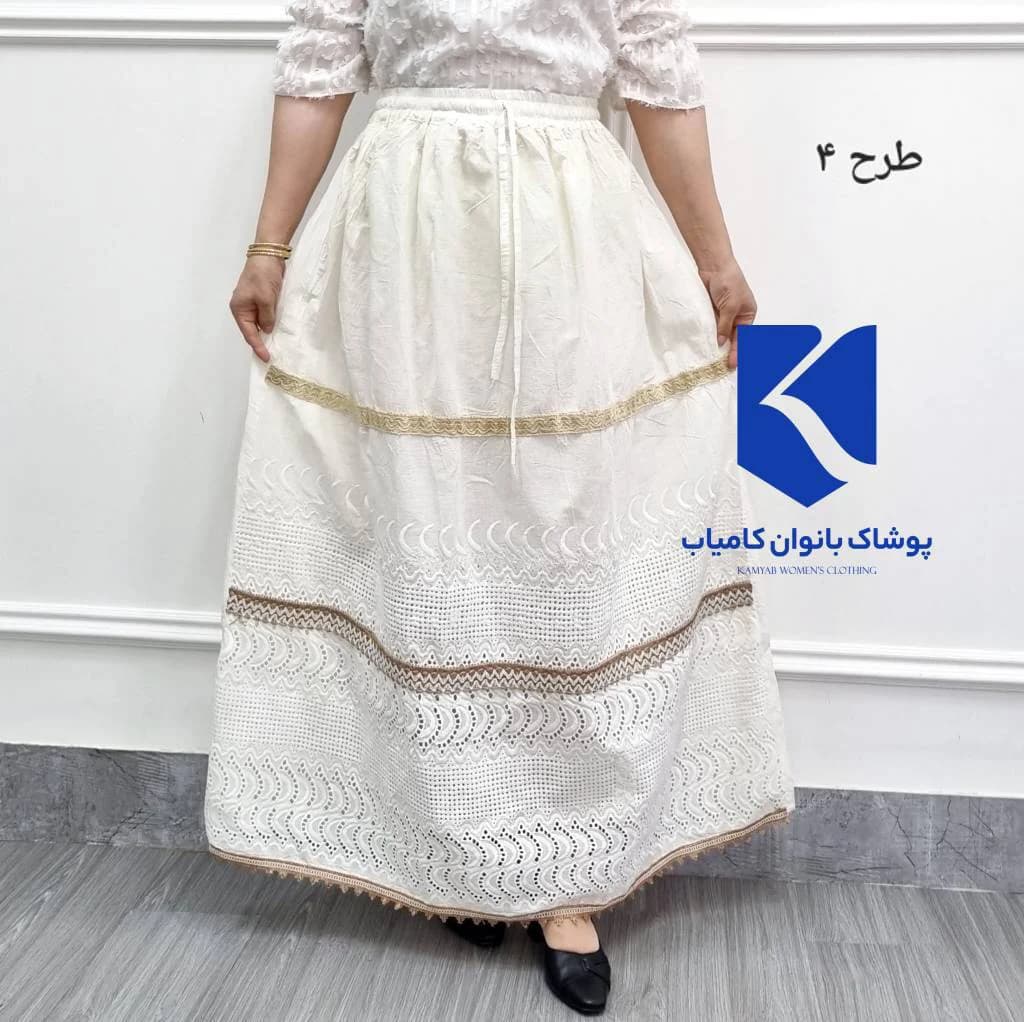دامن کرم خامه دوزی اورجینال وارداتی هندی(اصلی)/کد29239 — تصویر ۵