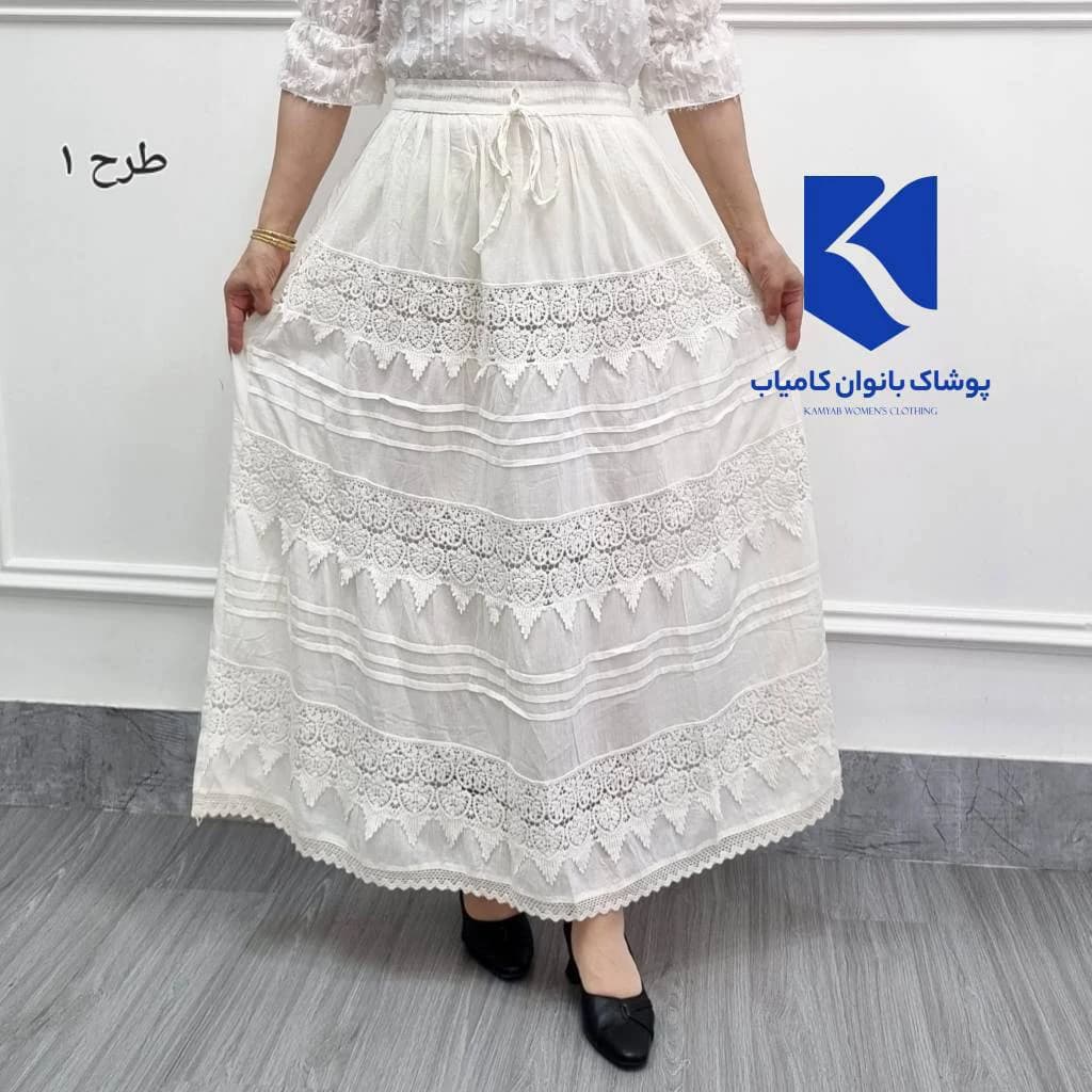 دامن کرم خامه دوزی اورجینال وارداتی هندی(اصلی)/کد29239 — تصویر ۲