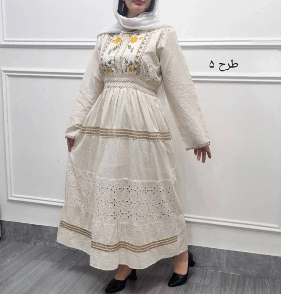 پیراهن ساحلی کرم گلدوزی اورجینال هندی طرح ماه بانو/کد29210 — تصویر ۸