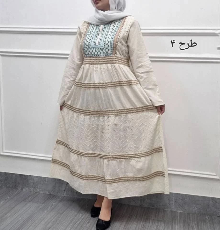 پیراهن ساحلی کرم گلدوزی اورجینال هندی طرح ماه بانو/کد29210 — تصویر ۷