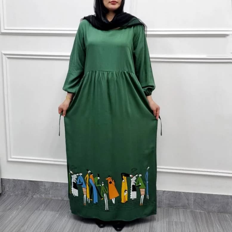 پیراهن ساحلی نخی چاپی طرح ادمکی زنانه_کد29199 — تصویر ۳