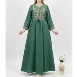 پیراهن ساحلی مانتویی کفتان لینن گلدوزی طرح کیمینو/کد29190 — تصویر ۲