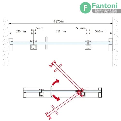 مکانیزم پروفیل کابین دوش مدل Swing Door فانتونی K901 و K902 — تصویر ۲