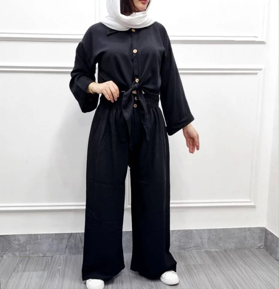 ست راحتی کراپ شلوارنخی زنانه /کد2985 — تصویر ۵
