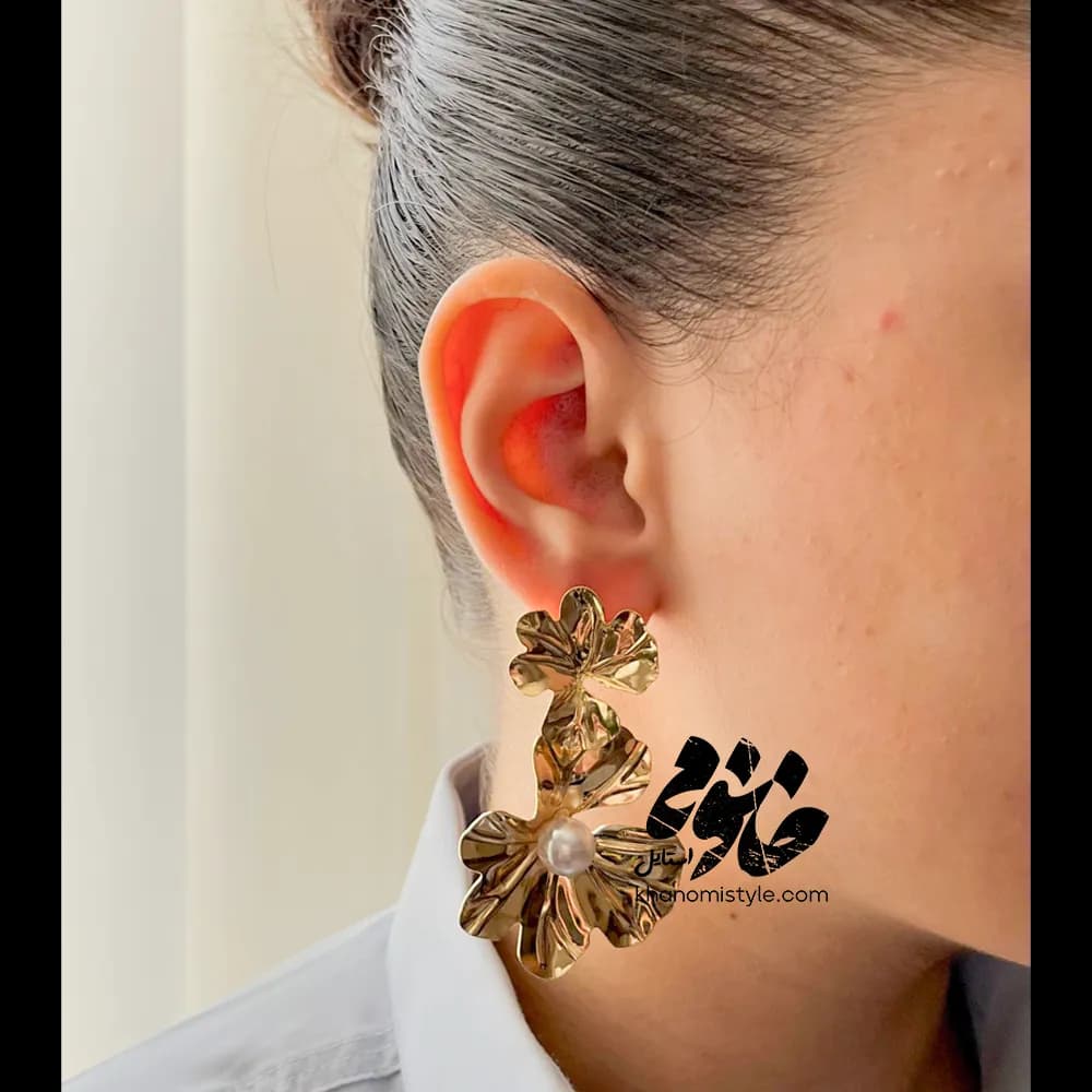 گوشواره آویز طرح گل مرواریدی E1104T8 — تصویر ۳