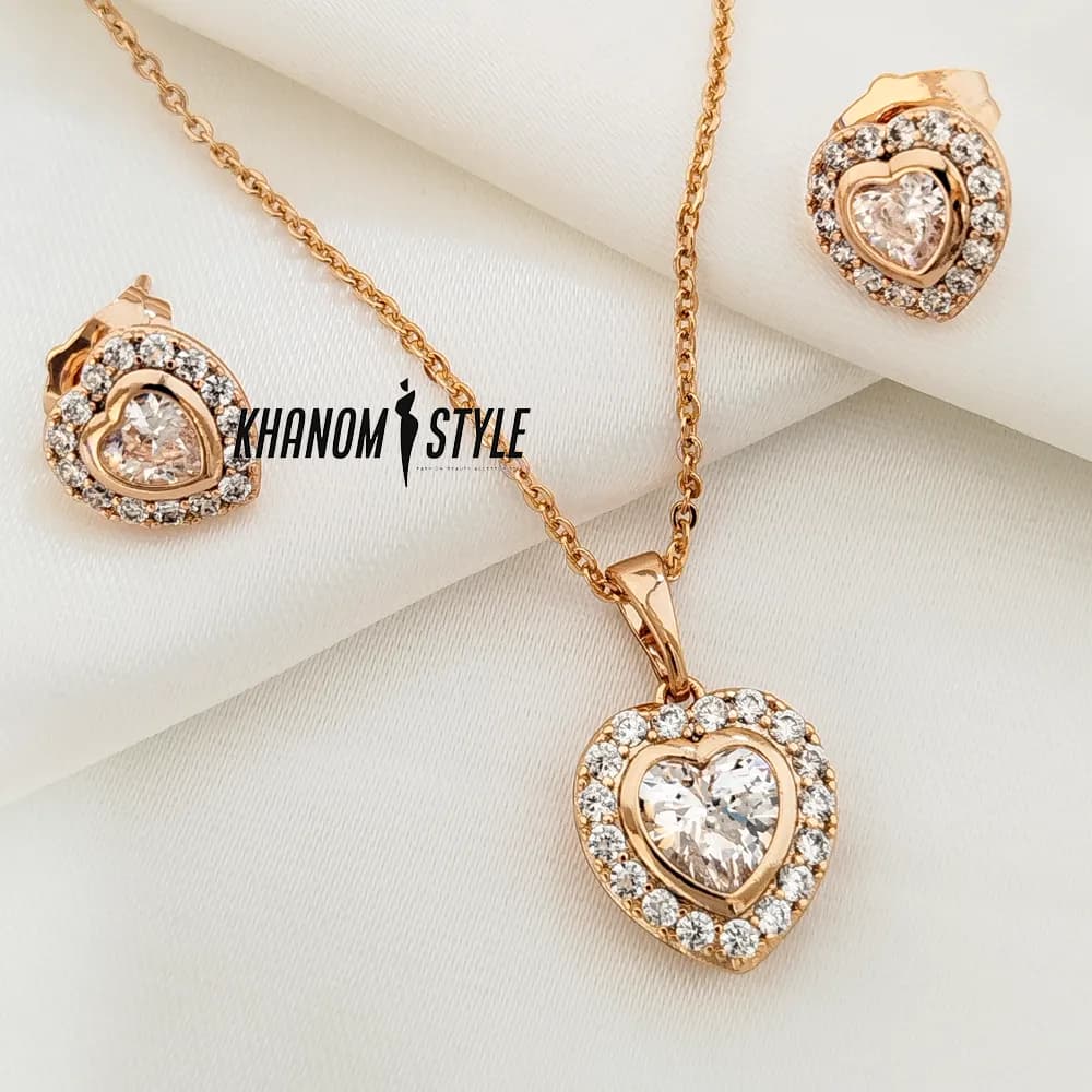 نیم ست ژوپینگ طرح قلب نگین‌دار کد JS406