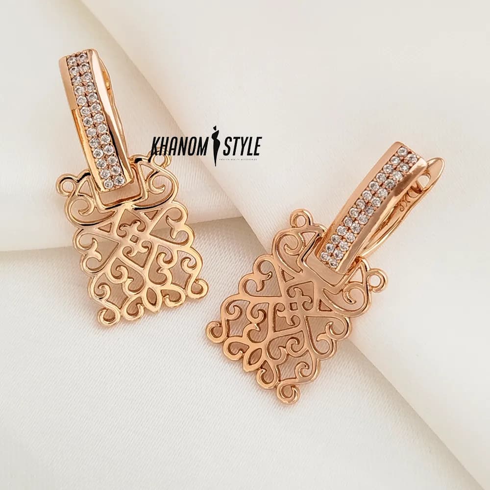 گوشواره ژوپینگ طرح مستطیل مشبک E6030