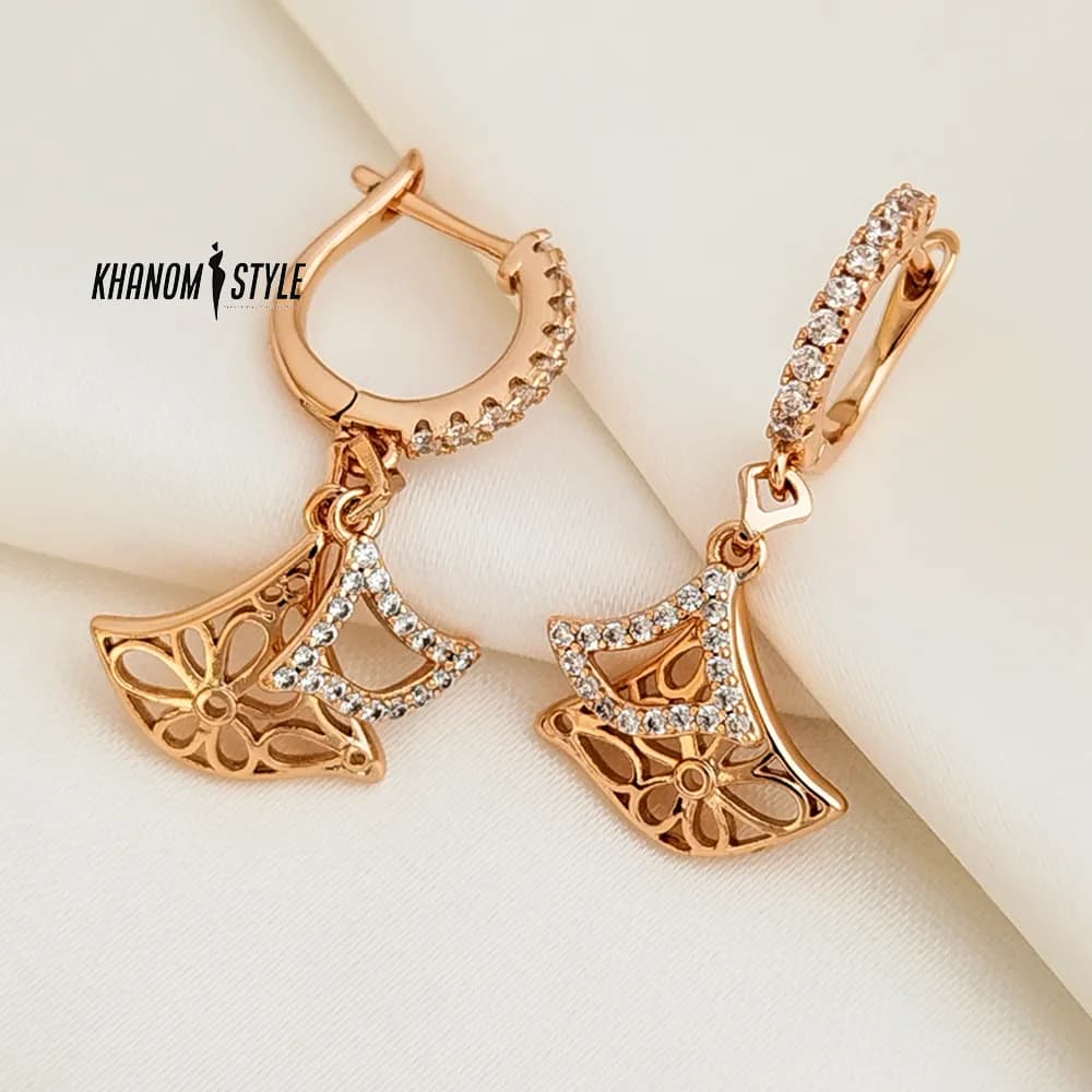 گوشواره ژوپینگ طرح قاب گل آویزدار E608