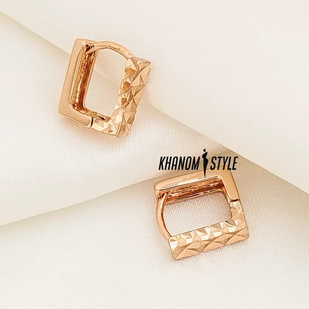 گوشواره حلقه ای مربعی ژوپینگ طرح تراش خورده E6022