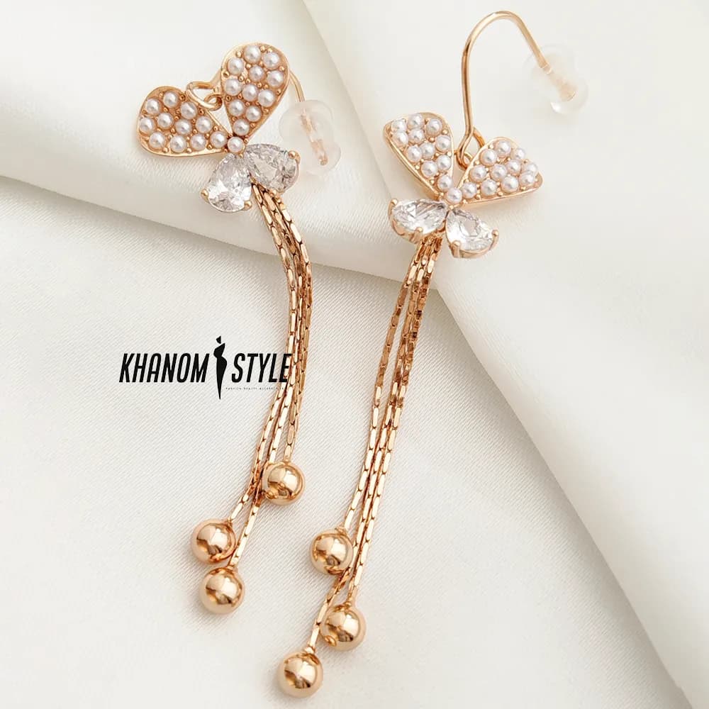 گوشواره آویز نگین دار ژوپینگ مرواریدی E6017