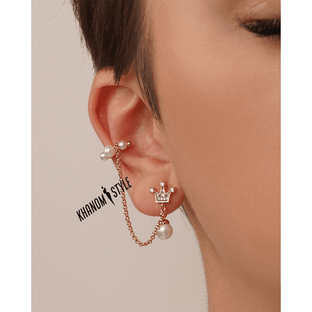 گوشواره ایرکاف ژوپینگ طرح تاج و مروارید E6031 — تصویر ۲