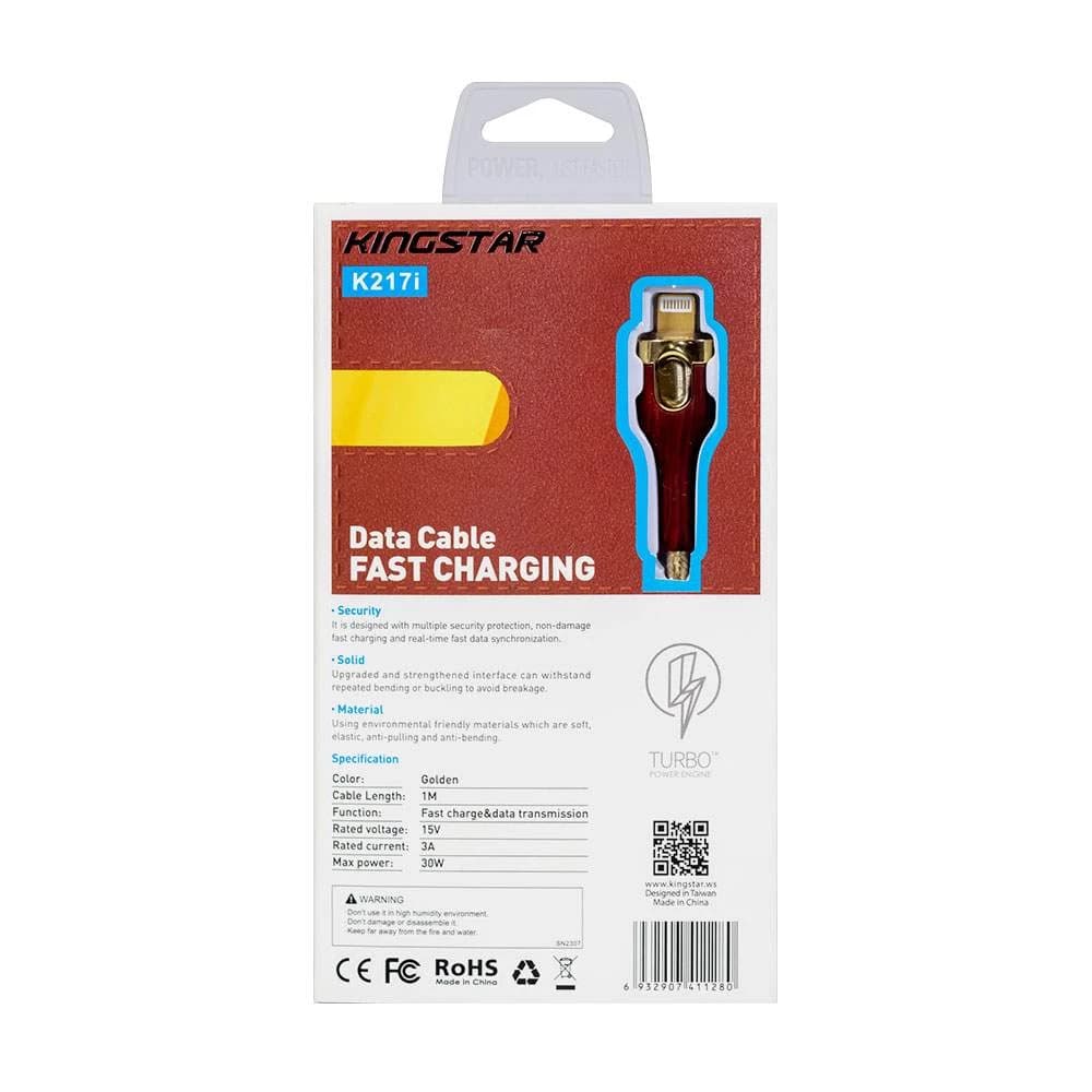 کابل شارژ کینگ استار مدل K217i Lightning Gold — تصویر ۴