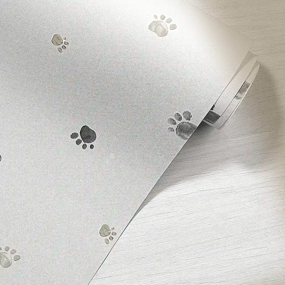 کاغذ دیواری کودک سفید طرح ردپای پاندا کد NK110
