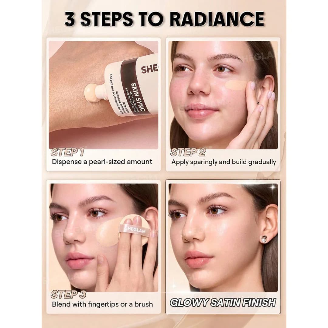 کرم پودر روزانه ساتین شیگلم Sheglam مدل Skin Sync Satin رنگ Nude حجم 30 گرمی — تصویر ۱۱