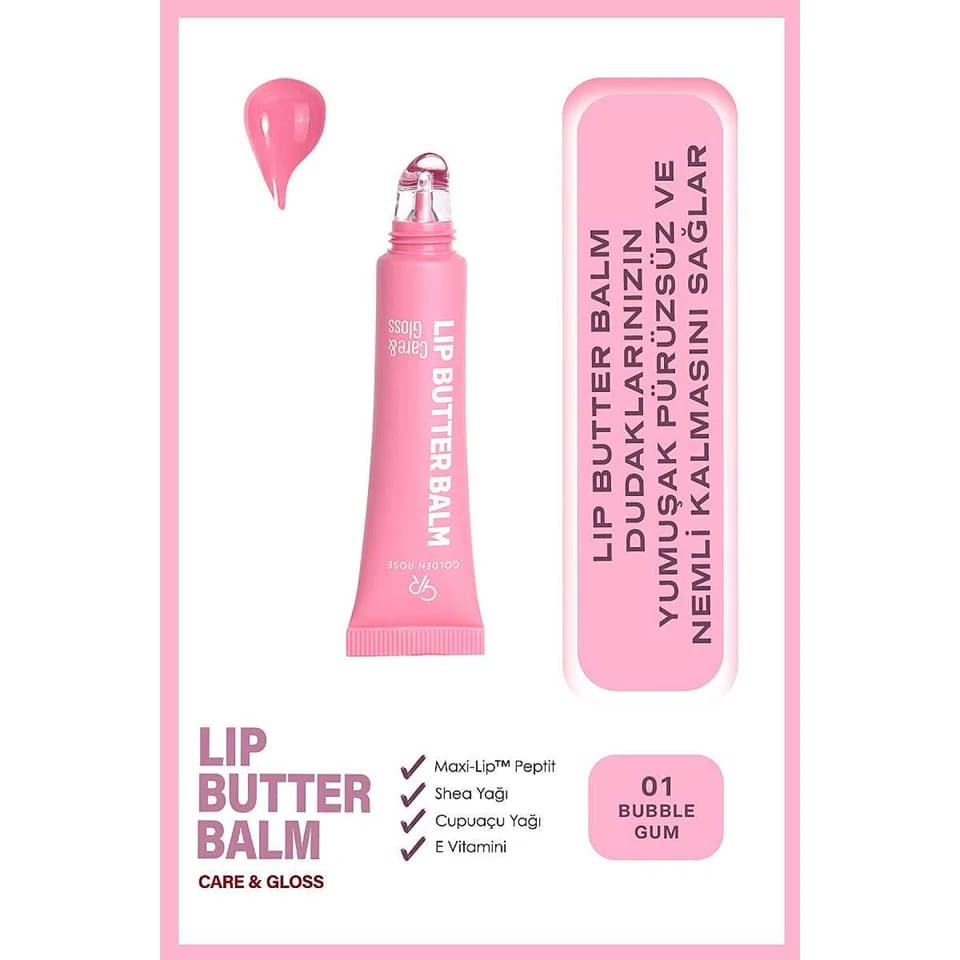 لیپ باتر بالم گلدن رز شماره 01 (آدامسی) GOLDEN ROSE LIP BUTTER BALM حجم 13.5 میلی لیتر — تصویر ۳