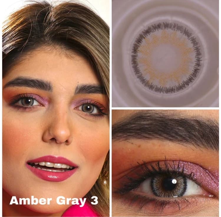 لنز رنگی چشم نیو ویژن پرو 6 ماهه طوسی عسلی روشن مدل Amber Gray 3 — تصویر ۳