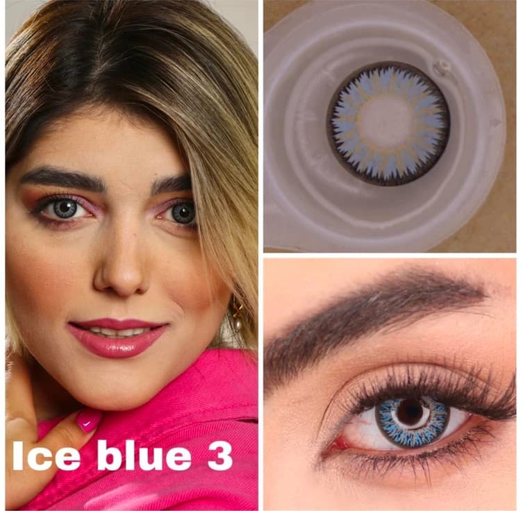 لنز رنگی چشم نیو ویژن پرو 6 ماهه آبی یخی با چاشنی عسلی مدل Ice blue 3 — تصویر ۳