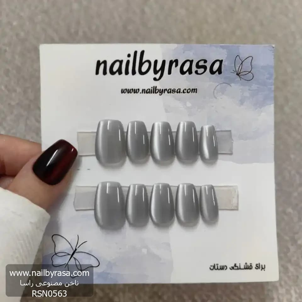 ناخن مصنوعی ژورنالی آیس نقرهای با طرح چشم گربهای بیضی راسا – RSN0563