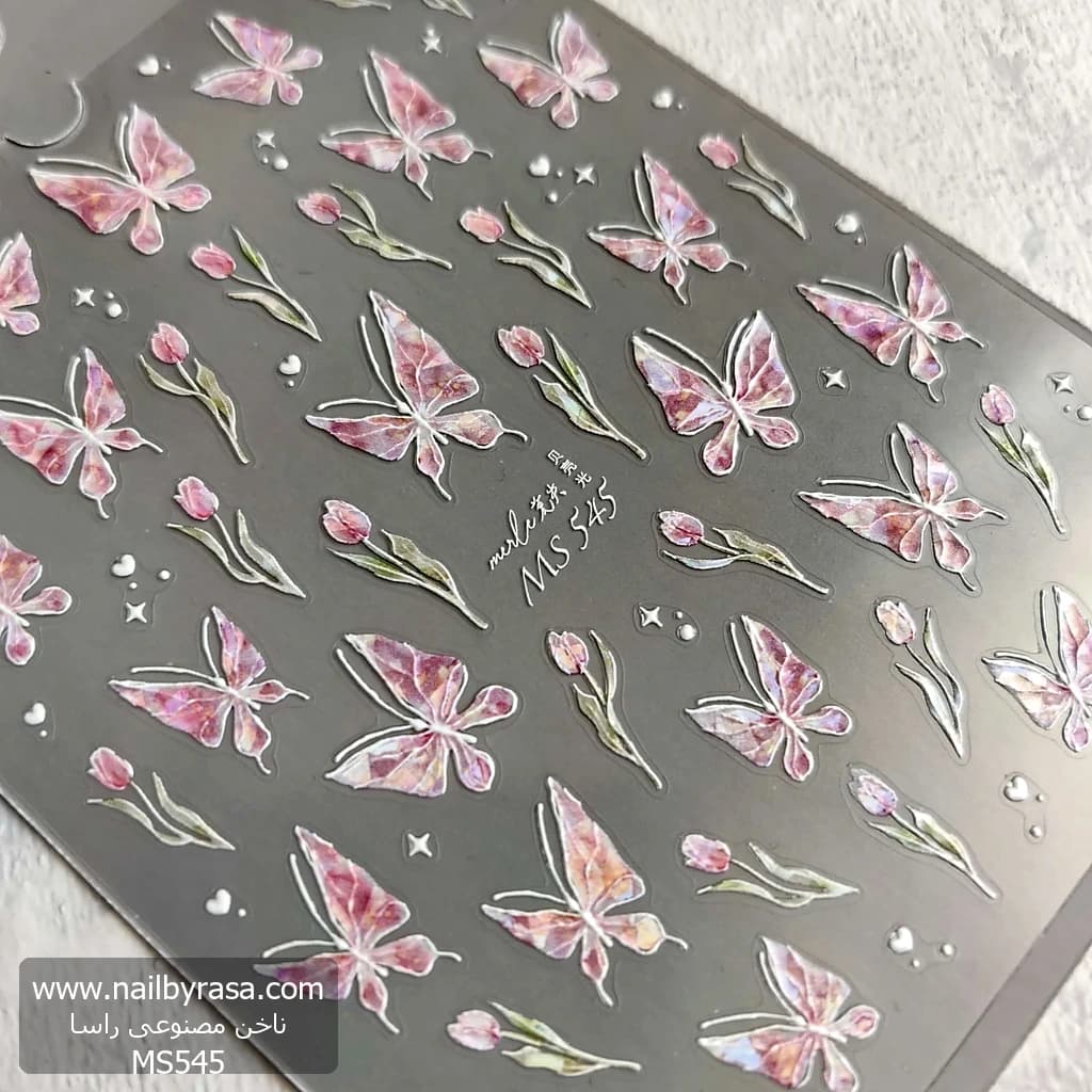 لنز و استیکر [اسلایدر] برجسته ناخن راسا طرح گل و پروانه کد MS545