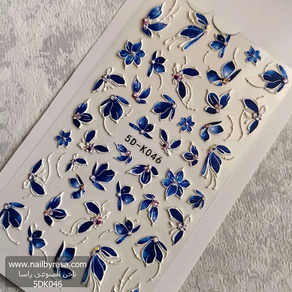 لنز و استیکر [اسلایدر] برجسته ناخن راسا طرح گل و پروانه کد 5DK046