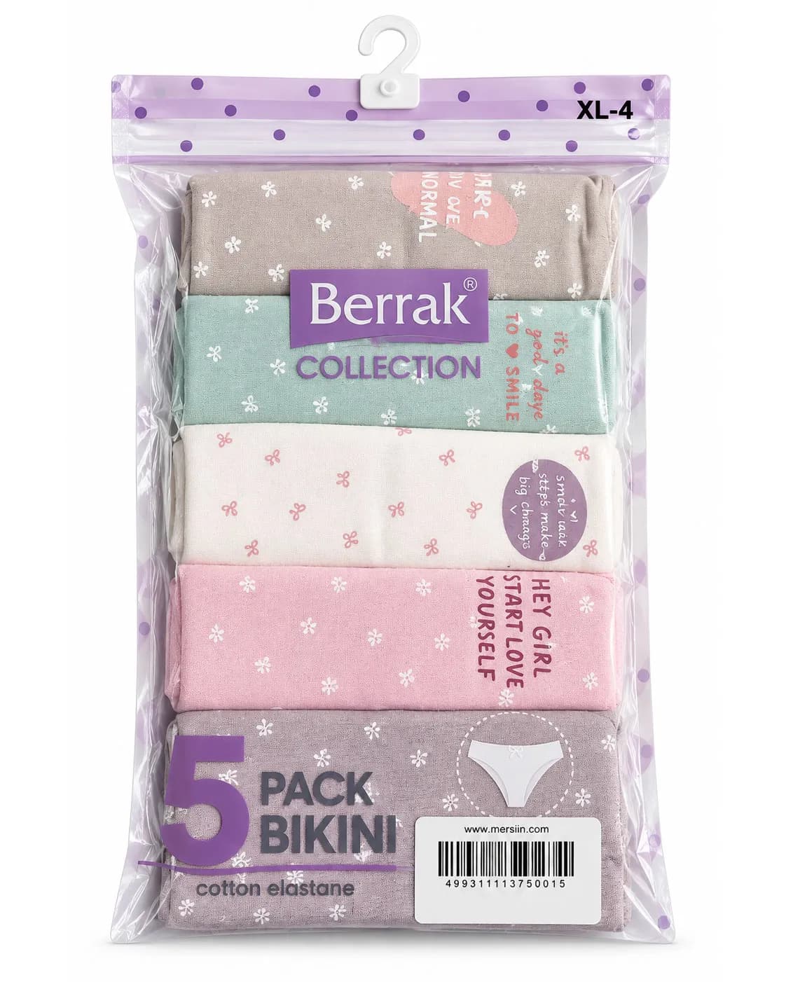 شورت زنانه براک (Berrak) پک 5 عددی مدل بیکینی طرح نوشته فانتزی — تصویر ۲