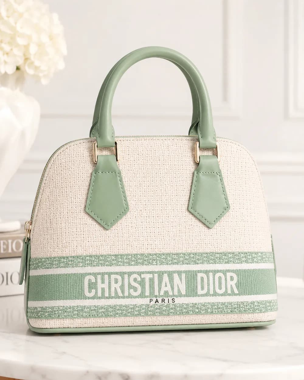 کیف دستی و دوشی صندوقی زنانه طرح دیور (Dior) سبز پاستلی + فیلم — تصویر ۲