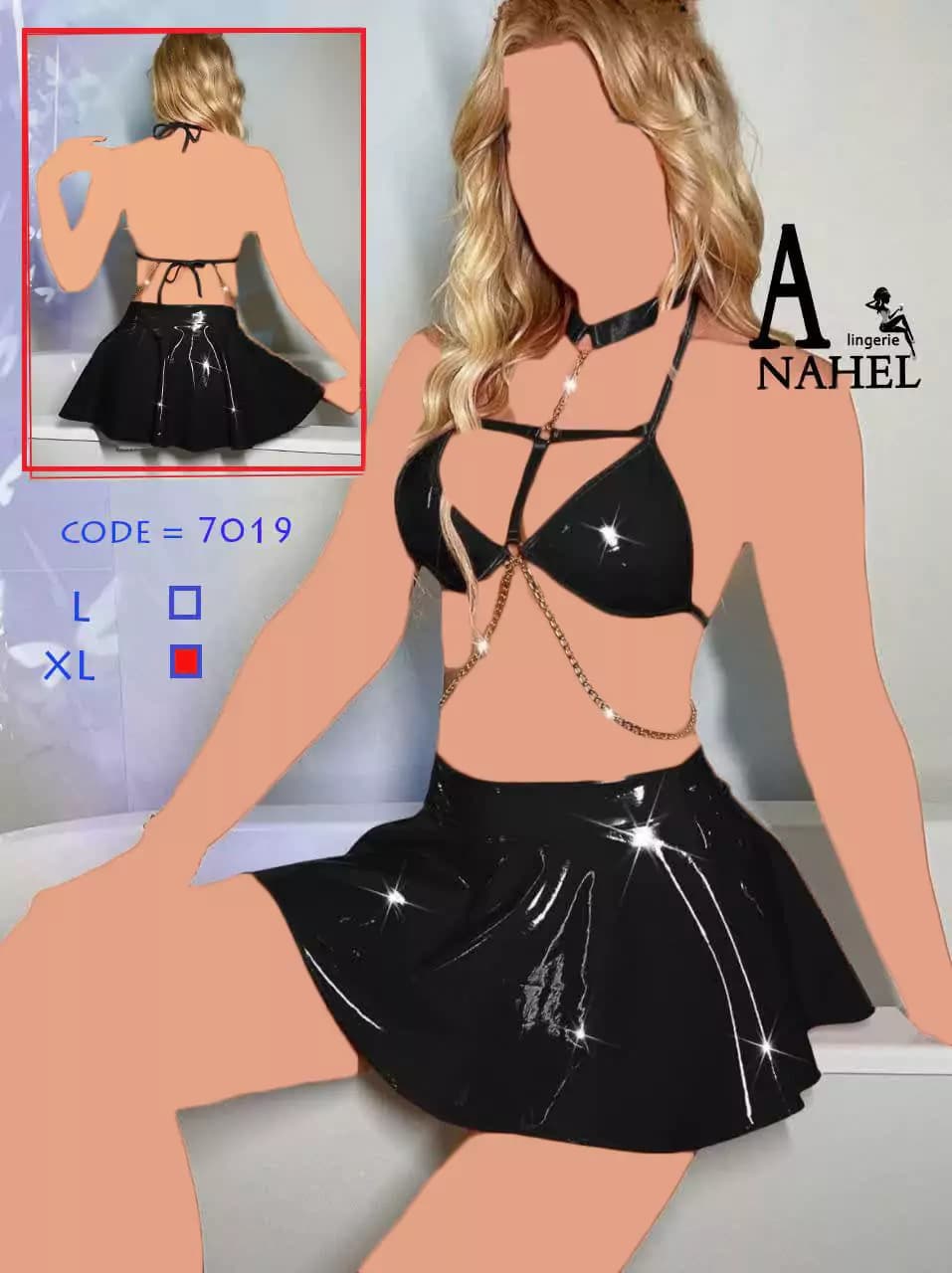 لباس خواب یا ست فانتزی دیسکو زنجیردار Anahel کد 7019 — تصویر ۲