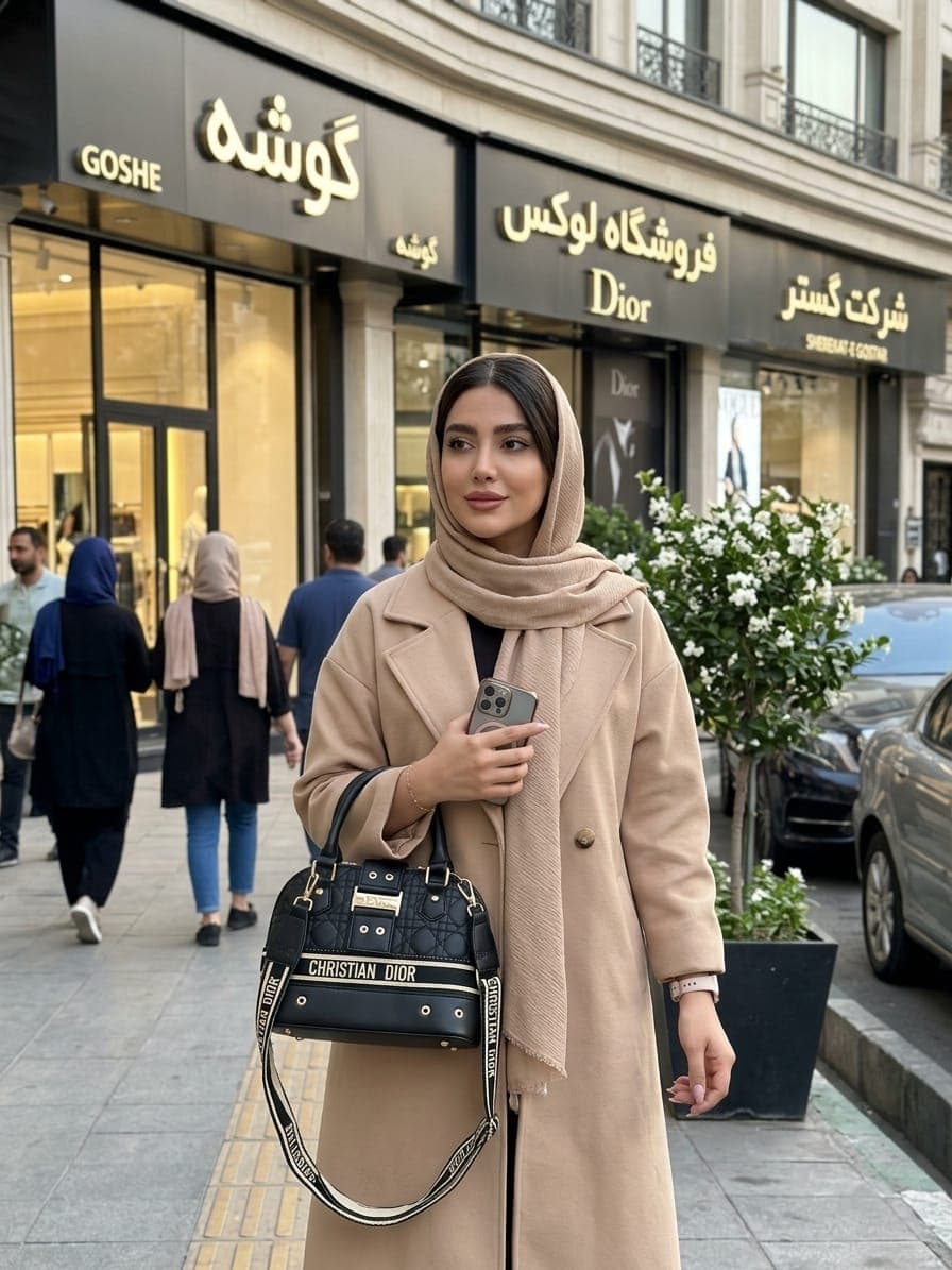 کیف دوشی زنانه نیم گرد دیور مشکی طلایی — تصویر ۵