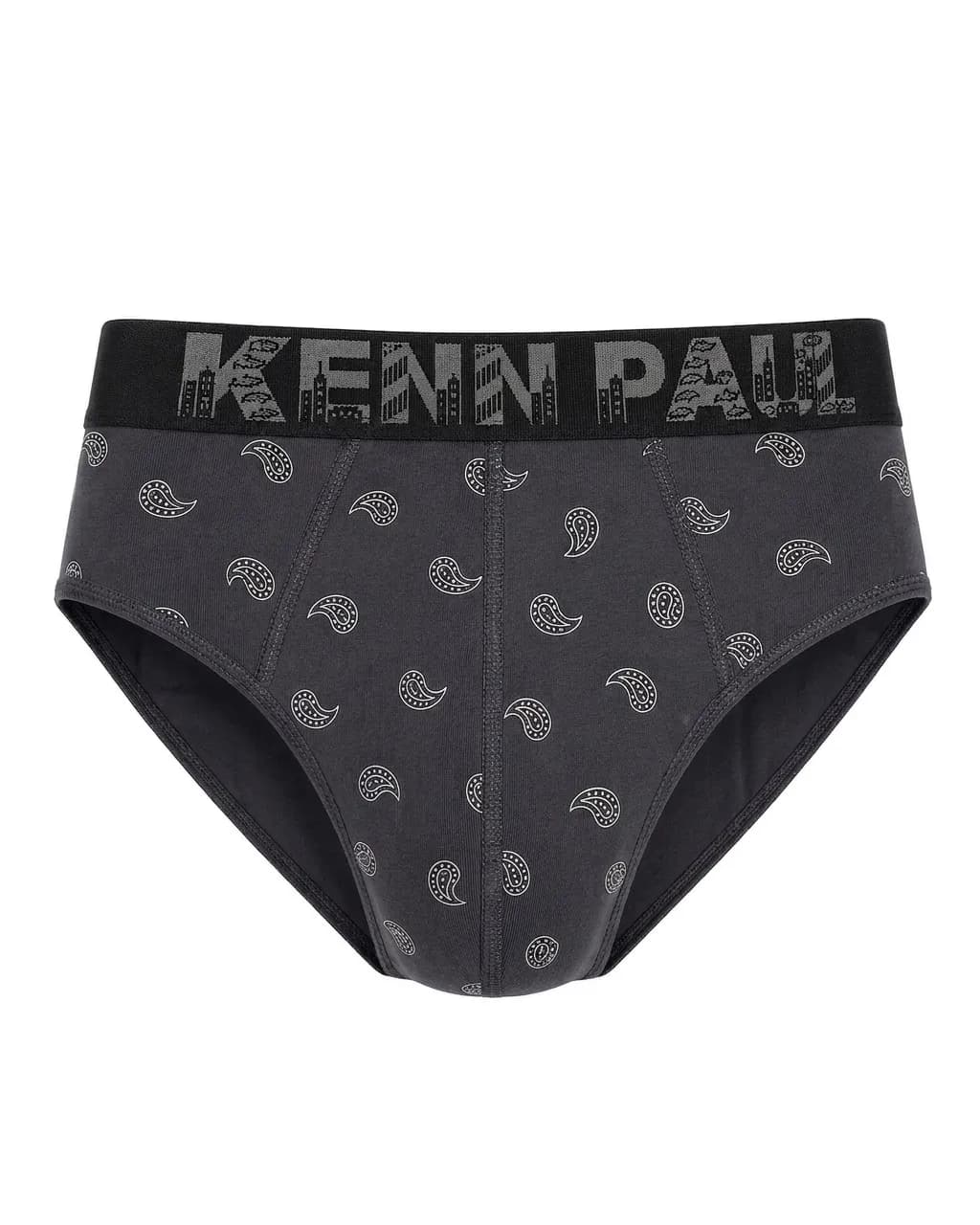 شورت مردانه اسلیپ طرح بته جقه KENN PAUL – رنگ خاکستری تیره (زغالی)