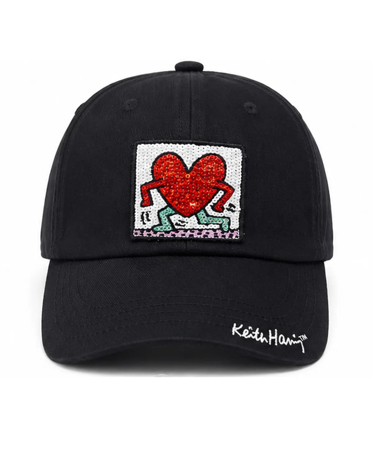 کلاه کپ مشکی طرح قلب Keith Haring مدل گلدوزی شده