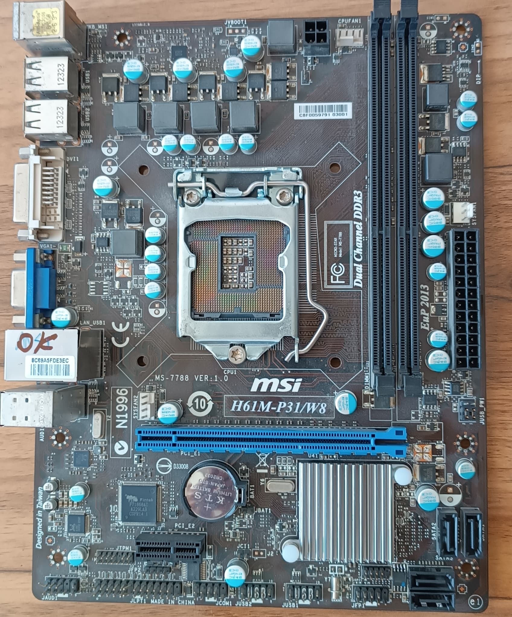 مادربرد ام اس آی مدل H61m-P31 W8 استوک — تصویر ۲