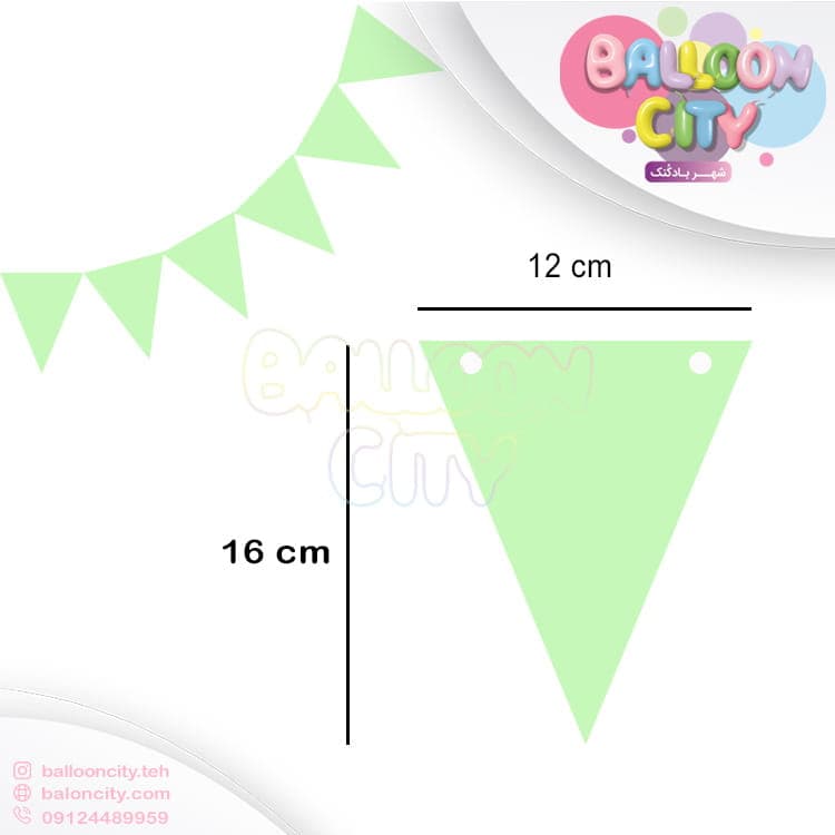 ریسه تم تولد مثلثی رنگ پاستلی سبز Pastel color
