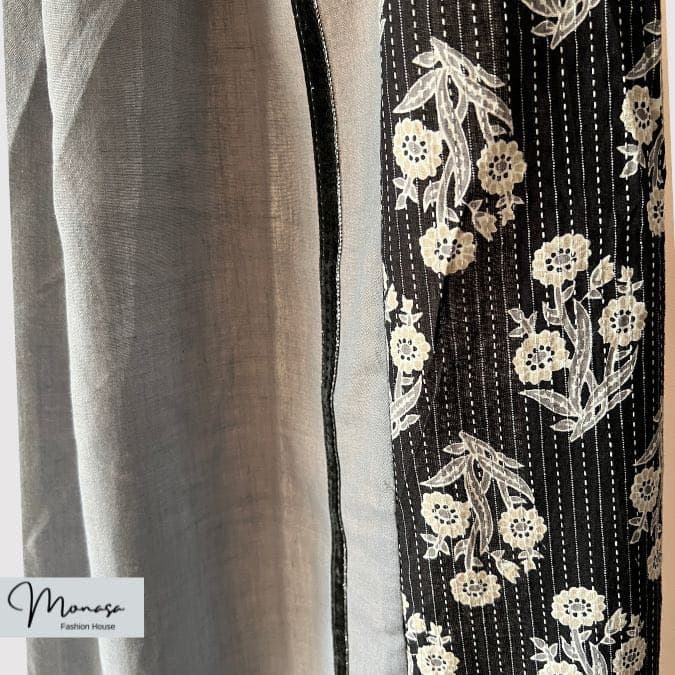 شال طوسی و مشکی گلدار مزونی برند موناسا S63 — تصویر ۶