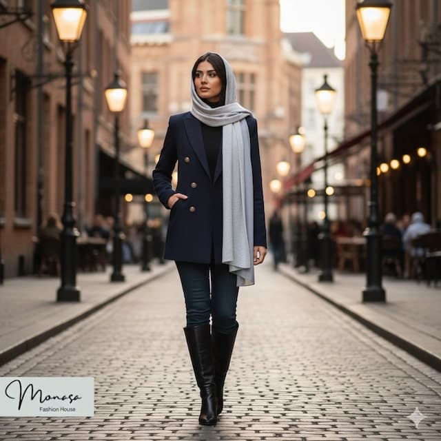 شال طوسی تیره و روشن مزونی برند موناسا S61 — تصویر ۲