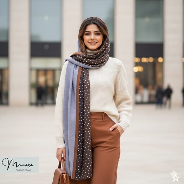 شال یاسی طوسی خالدار مزونی برند موناسا S59 — تصویر ۳