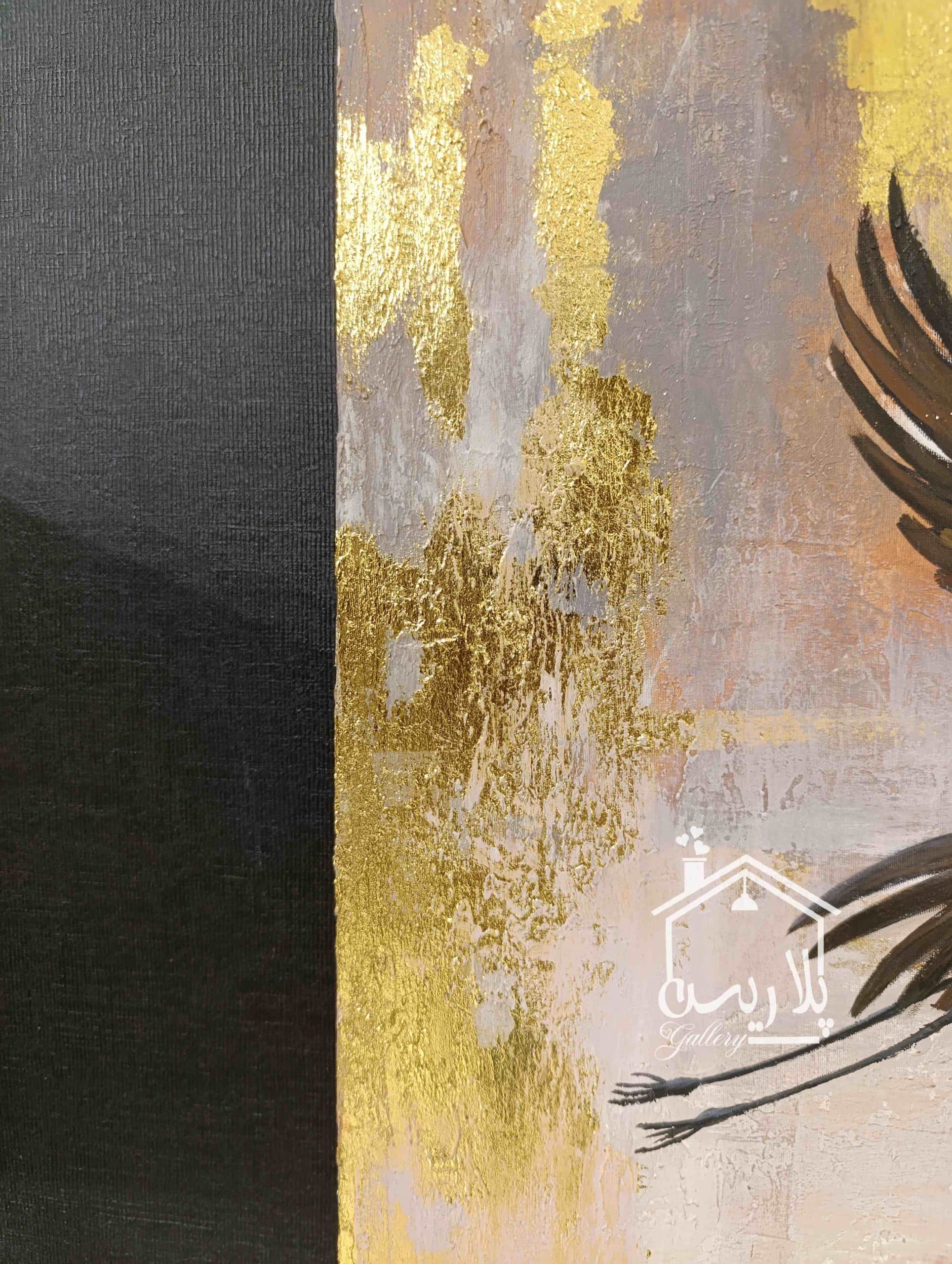 تابلو مدرن تکستچر ورق طلا پرنده 90*70 سانت — تصویر ۲