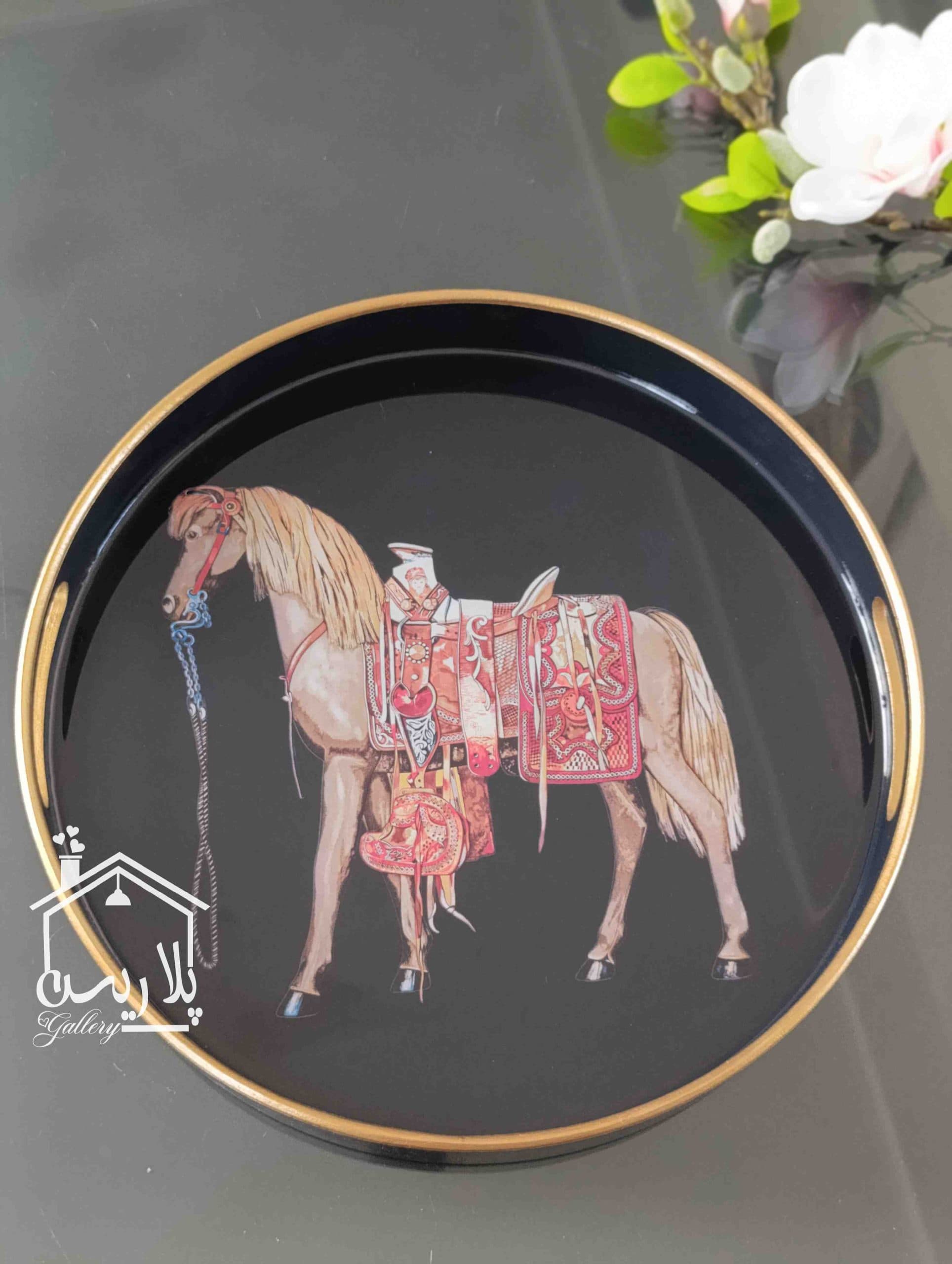 سینی هرمس گرد در سه رنگ نارنجی/کرم/مشکی — تصویر ۳