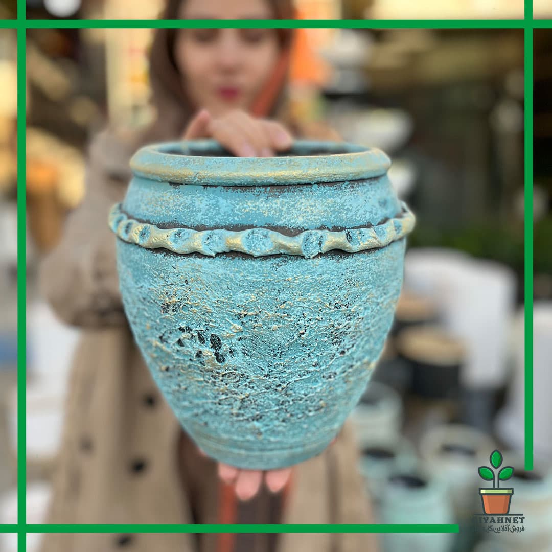 گلدان پتینه فیروزه ای مدل 2
