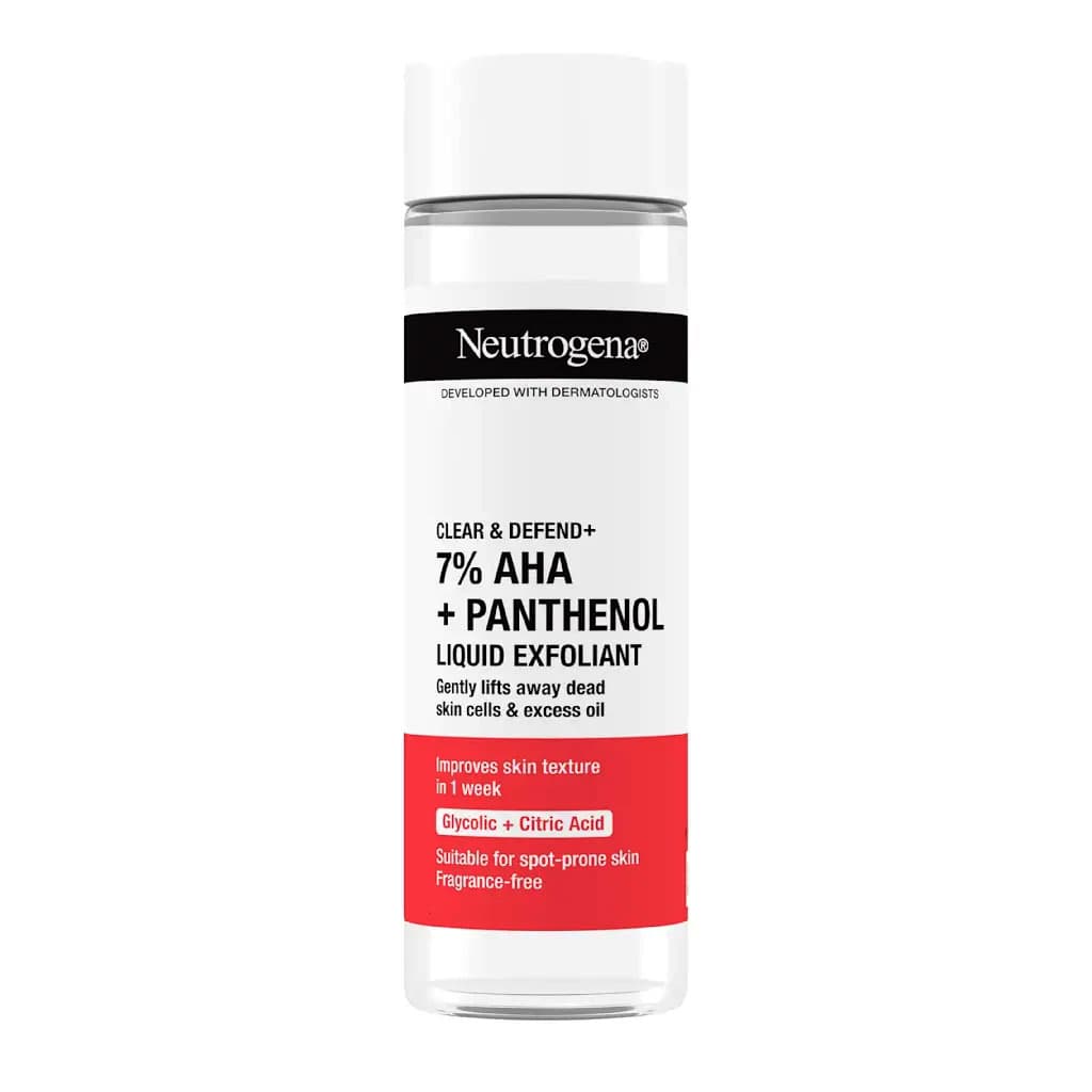 لایه‌بردار مایع نوتروژینا (Neutrogena Clear & Defend+ Liquid Exfoliant) AHA + Panthenol مناسب پوست‌های مستعد جوش