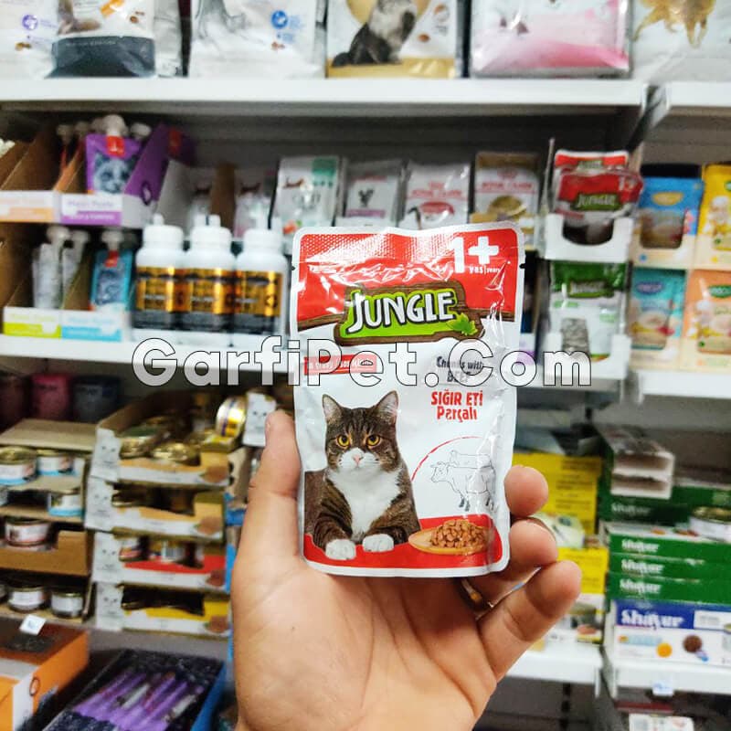 غذای پوچ گربه بالغ «جانگل» مدل گوشت گوساله در سس (100 گرم) — تصویر ۲