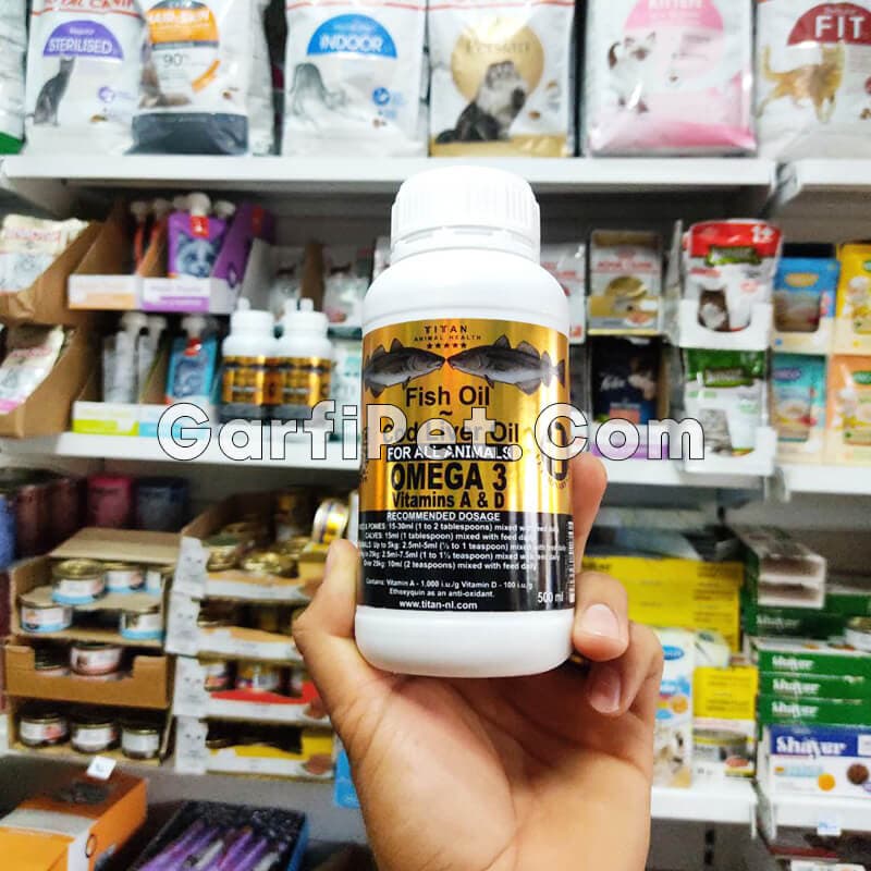 روغن ماهی «تیتان» برای درمان ریزش مو سگ و گربه؛ مدل امگا 3 (500 میلی‌لیتر) — تصویر ۲