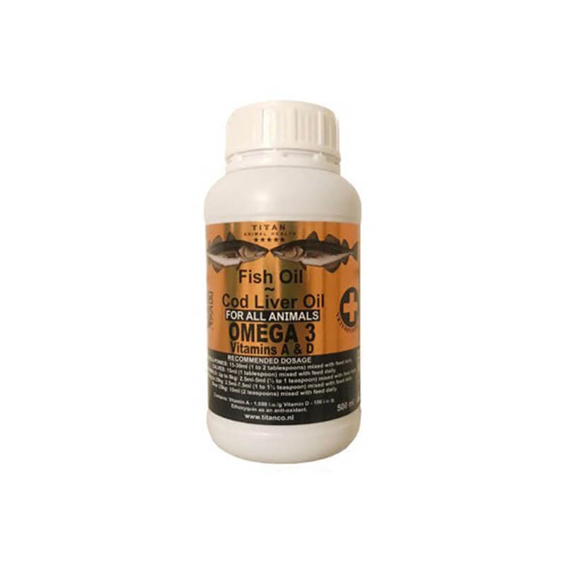 روغن ماهی «تیتان» برای درمان ریزش مو سگ و گربه؛ مدل امگا 3 (500 میلی‌لیتر)