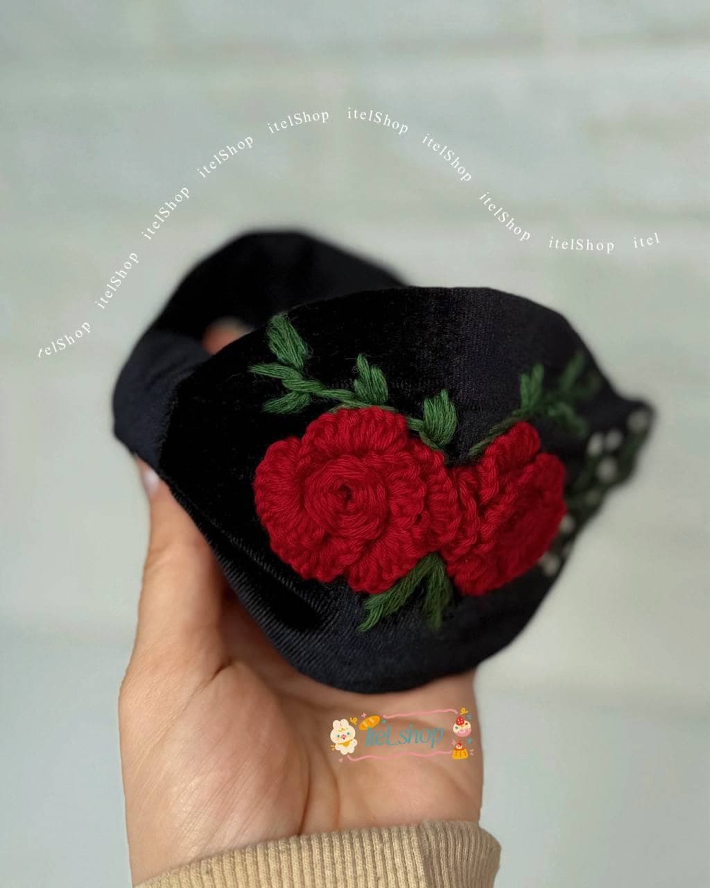 تل اسکارفی مخمل مدل گل رز