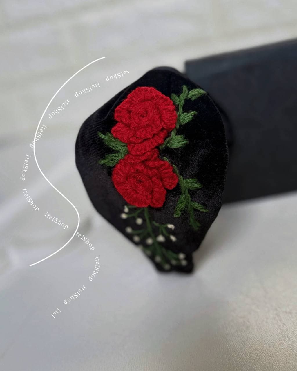 تل اسکارفی مخمل مدل گل رز — تصویر ۶