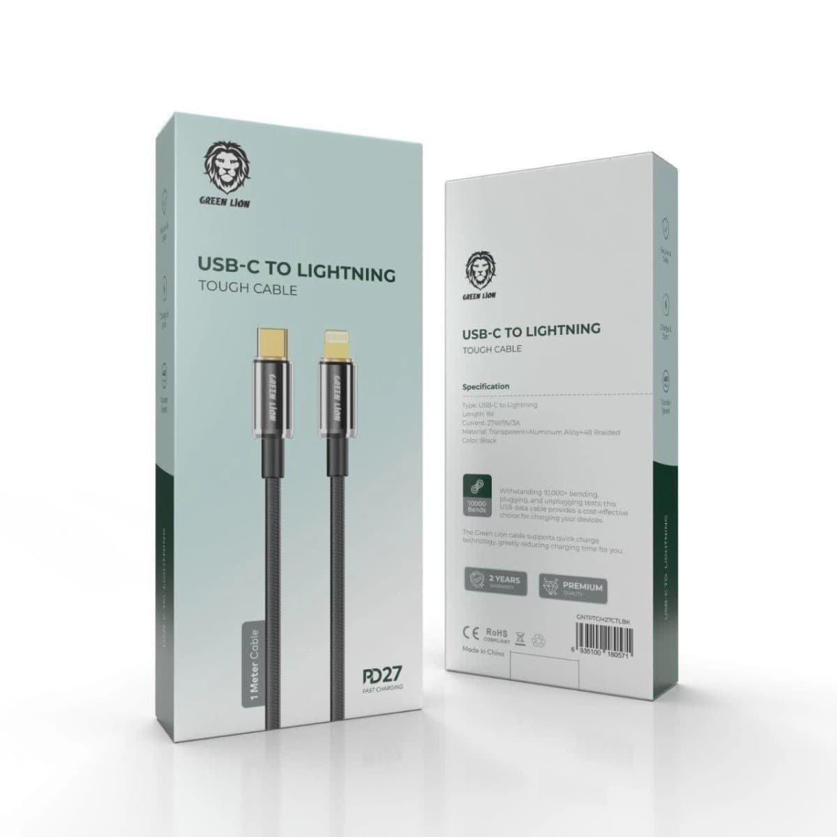 کابل تایپ سی به لایتنینگ کنف پارچه ای Green Lion USB-C to Lightning Cable 27w PD