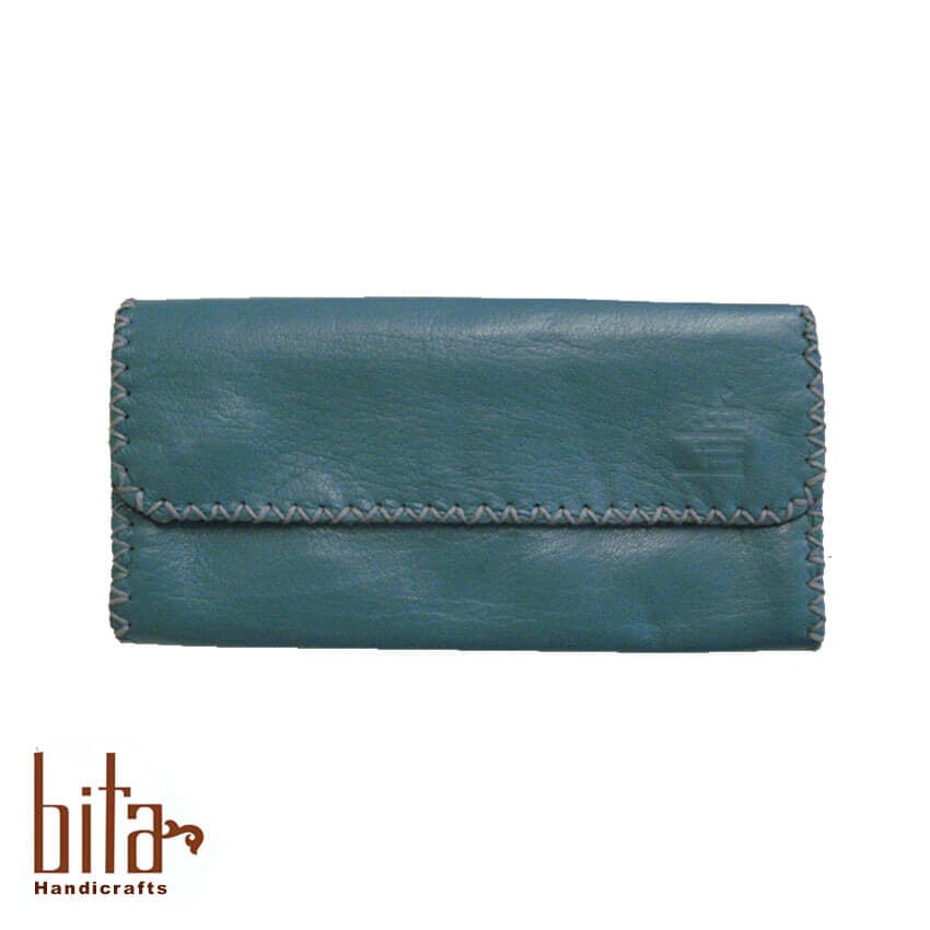 کیف پول چرم گوسفندی سه لت فیروزه ای
