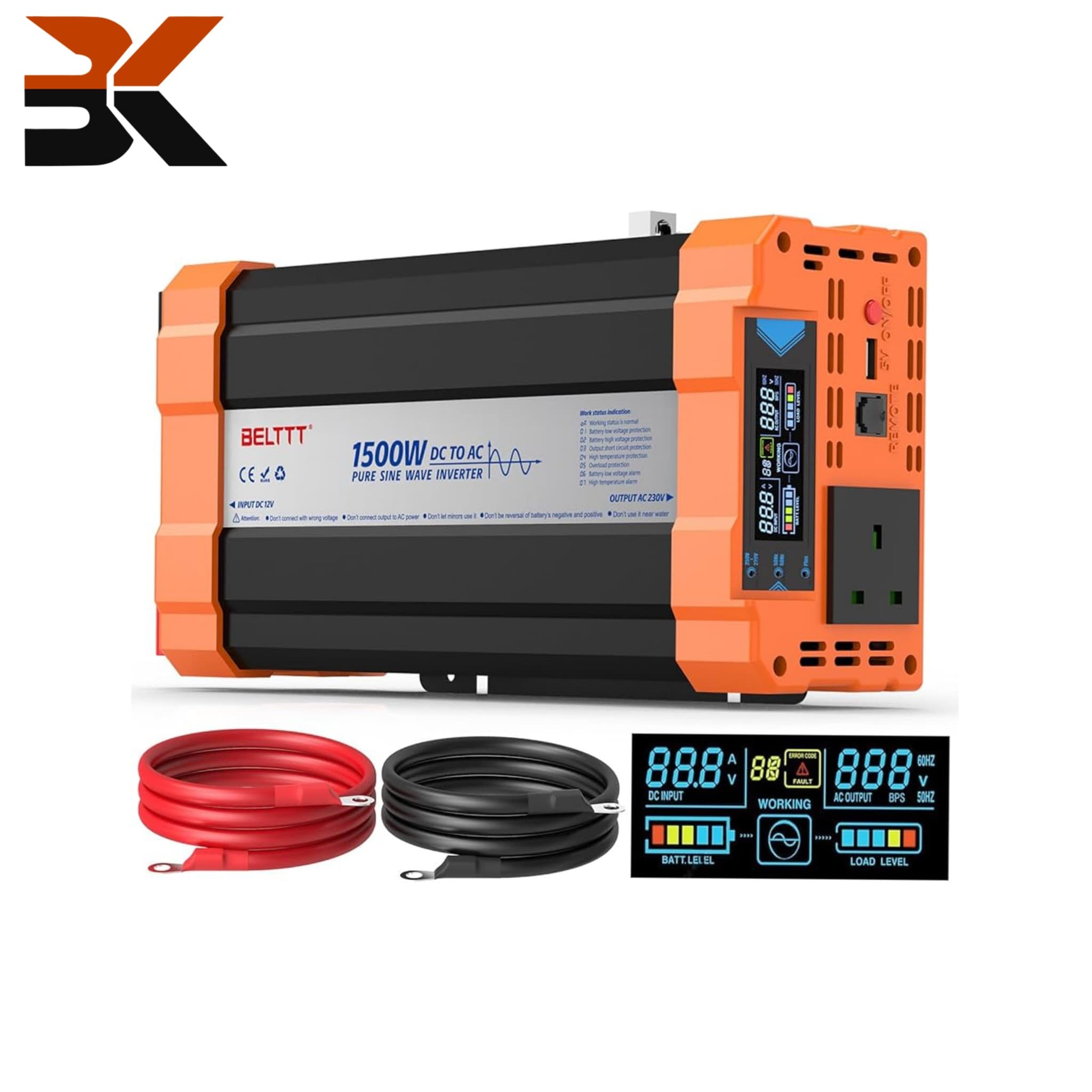 اینورتر برق 1500 وات بلت مدل BAP1500A موج سینوسی خالص 12وات به 230وات با نمایشگر LED