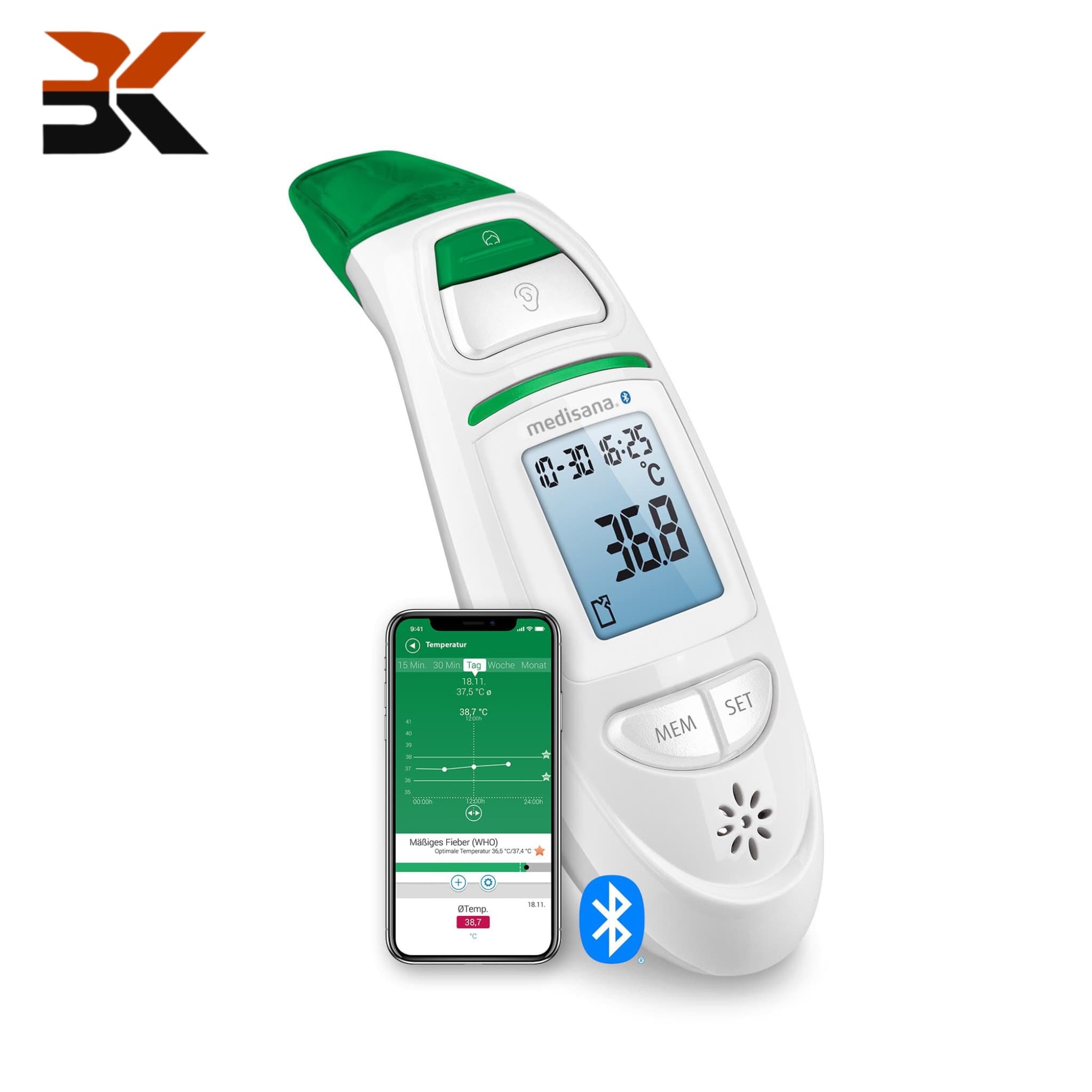 تب‌سنج دیجیتال 6 کاره مدیسانا مدل TM 750 Connect دماسنج گوش و پیشانی با بلوتوث